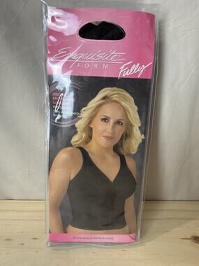 Exquisite Form Bra Wireless Longline Lace Back & Posture Support 36B Black NWT